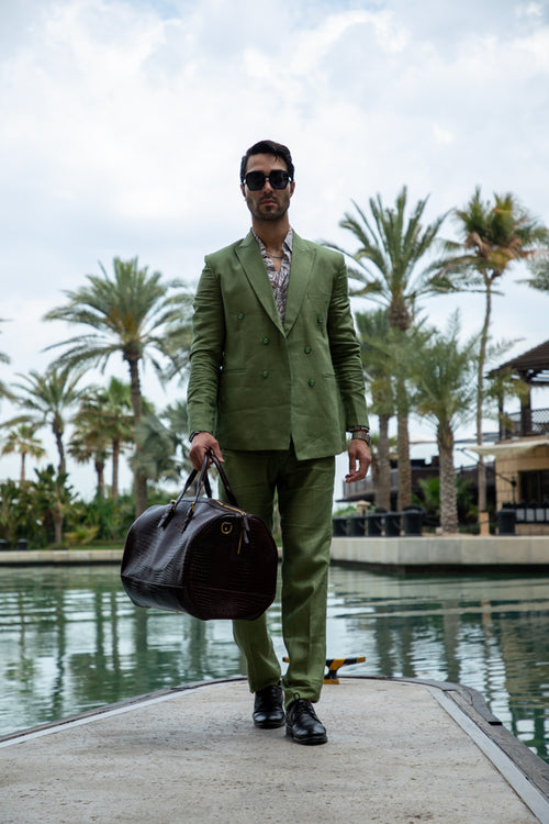 MYSTIC MIRAGE - GREEN Sophisticated Olive Green Double-Breasted Suit