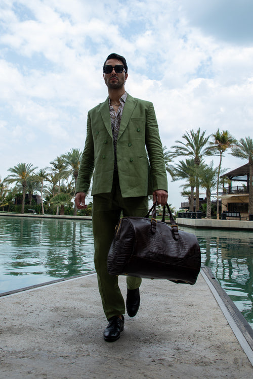 MYSTIC MIRAGE - GREEN Sophisticated Olive Green Double-Breasted Suit