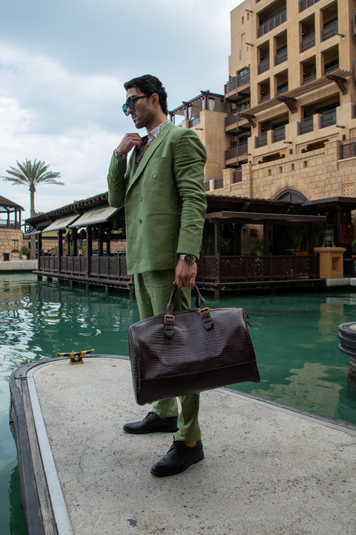 MYSTIC MIRAGE - GREEN Sophisticated Olive Green Double-Breasted Suit