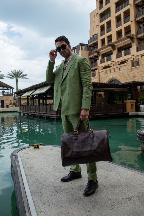 MYSTIC MIRAGE - GREEN Sophisticated Olive Green Double-Breasted Suit