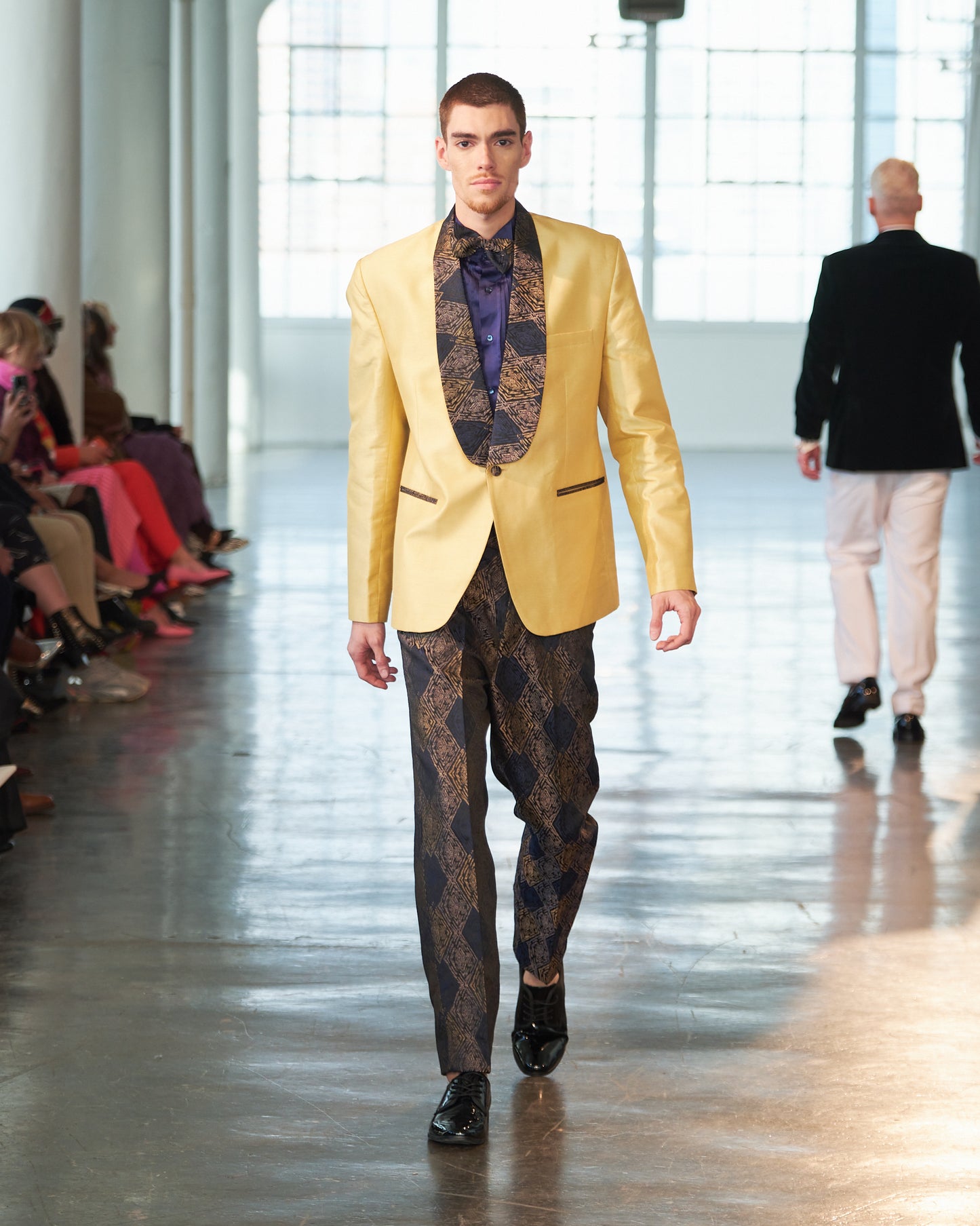 Golden and Blue Textured Fabric Tuxedo