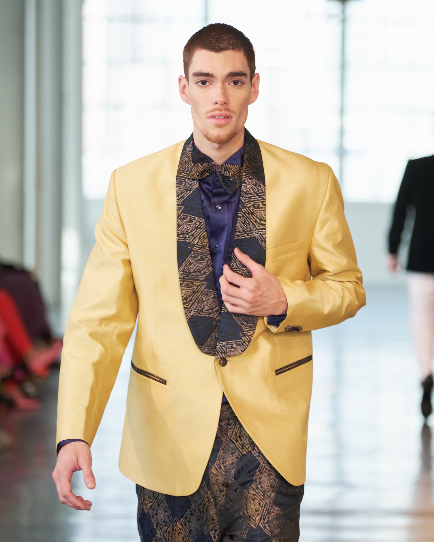 Golden and Blue Textured Fabric Tuxedo