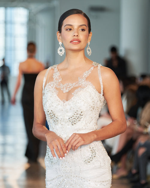 Elegant white sequin and beaded cocktail dress