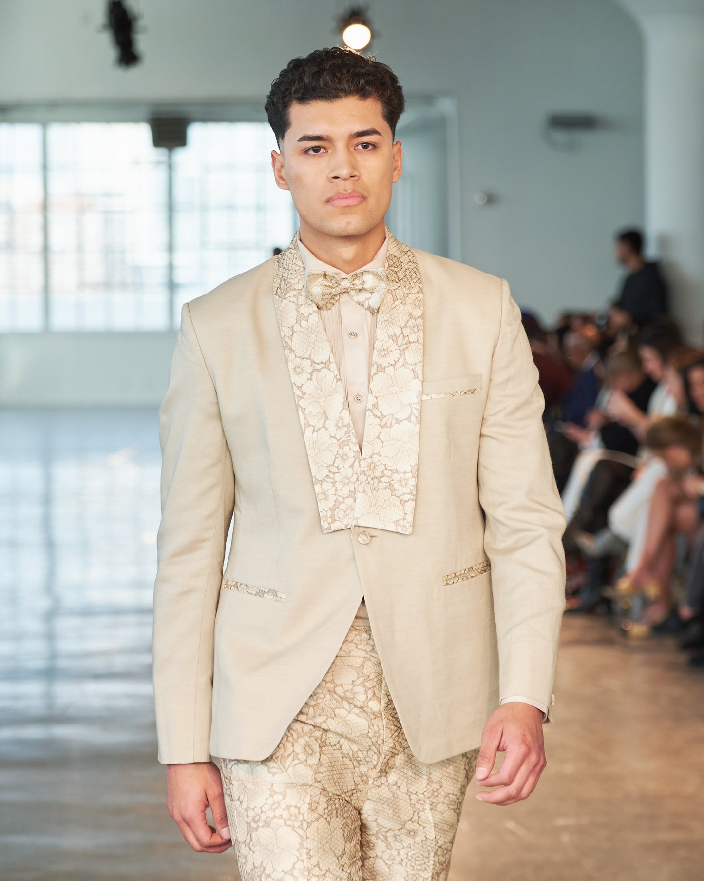 Unique Cream Floral Textured Print Tuxedo